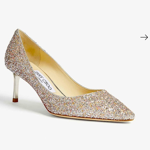 Jimmy Choo Romy 60 Gold Glitter Pumps - Picture 1 of 14